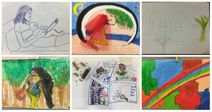 Students' art responses to Kamini's story